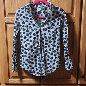 J. Crew Navy Floral Button Down Shirt